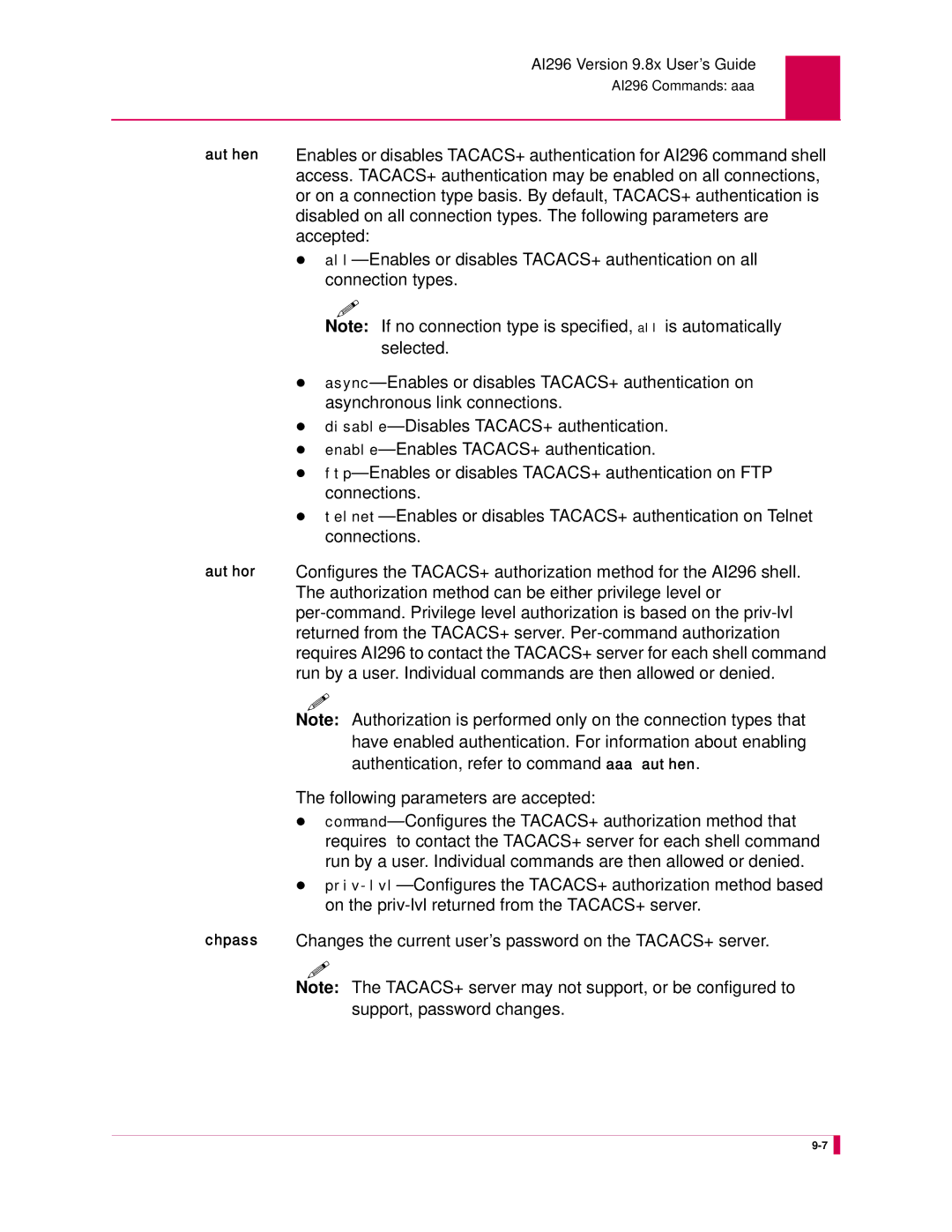 Kentrox AI296 Accepted, All-Enables or disables TACACS+ authentication on all, Connection types, Selected, Connections 