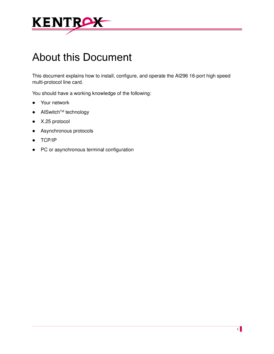 Kentrox AI296 manual About this Document 