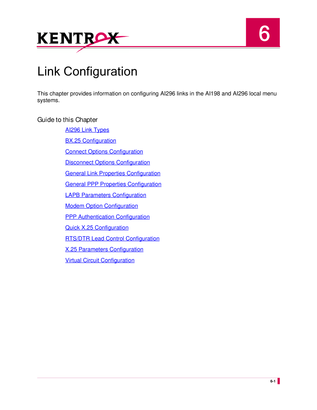 Kentrox AI296 manual Link Configuration 