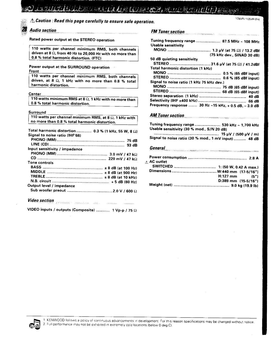 Kenwood 105VR, 106VR manual 