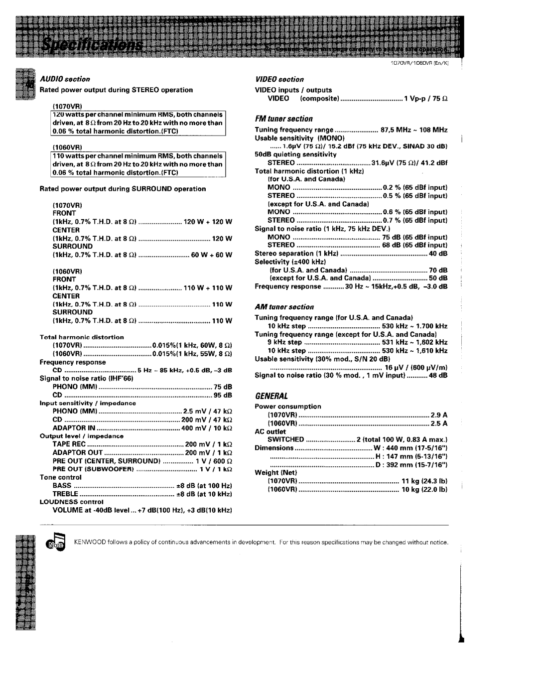 Kenwood 1070VR manual 