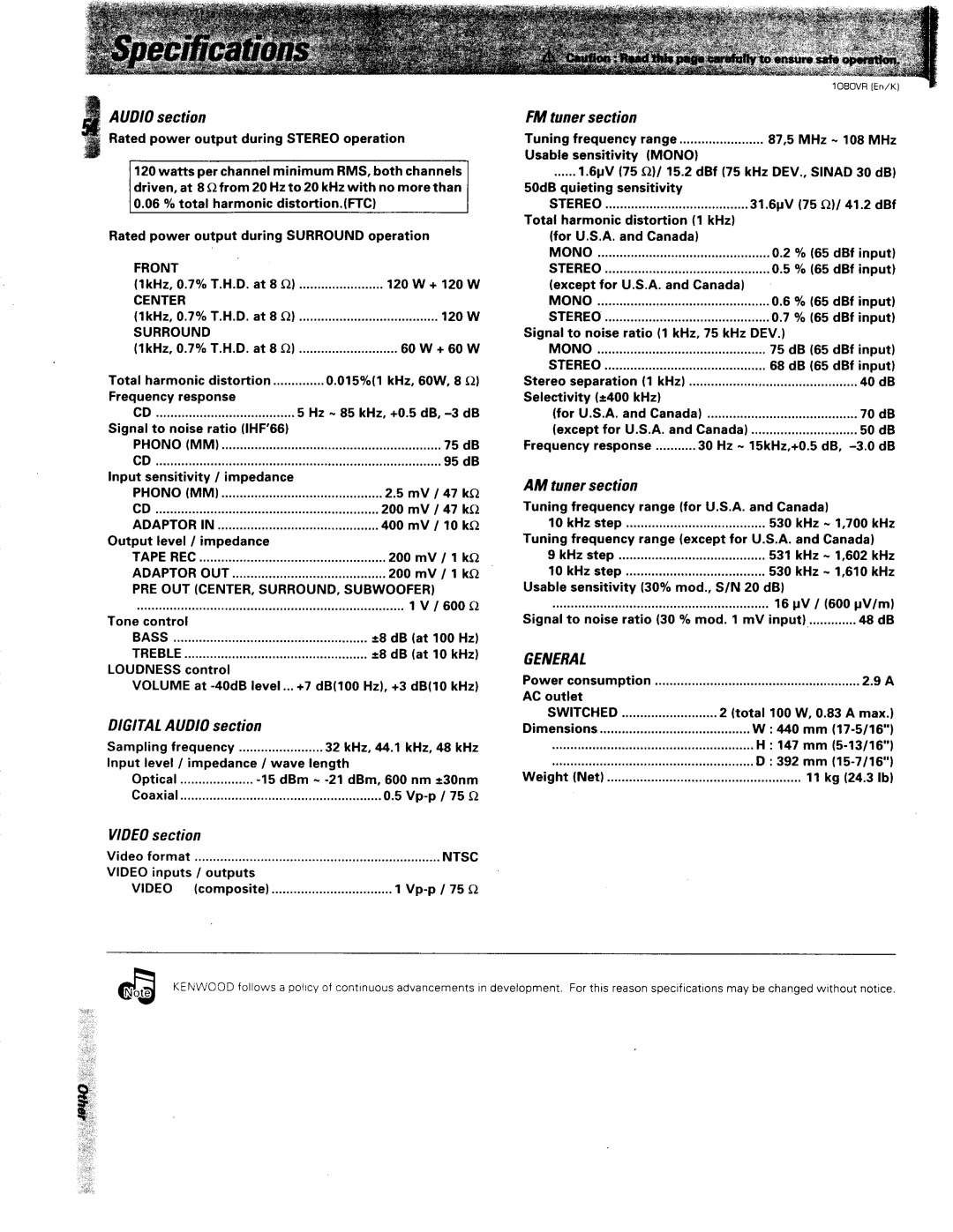 Kenwood 1080VR manual 