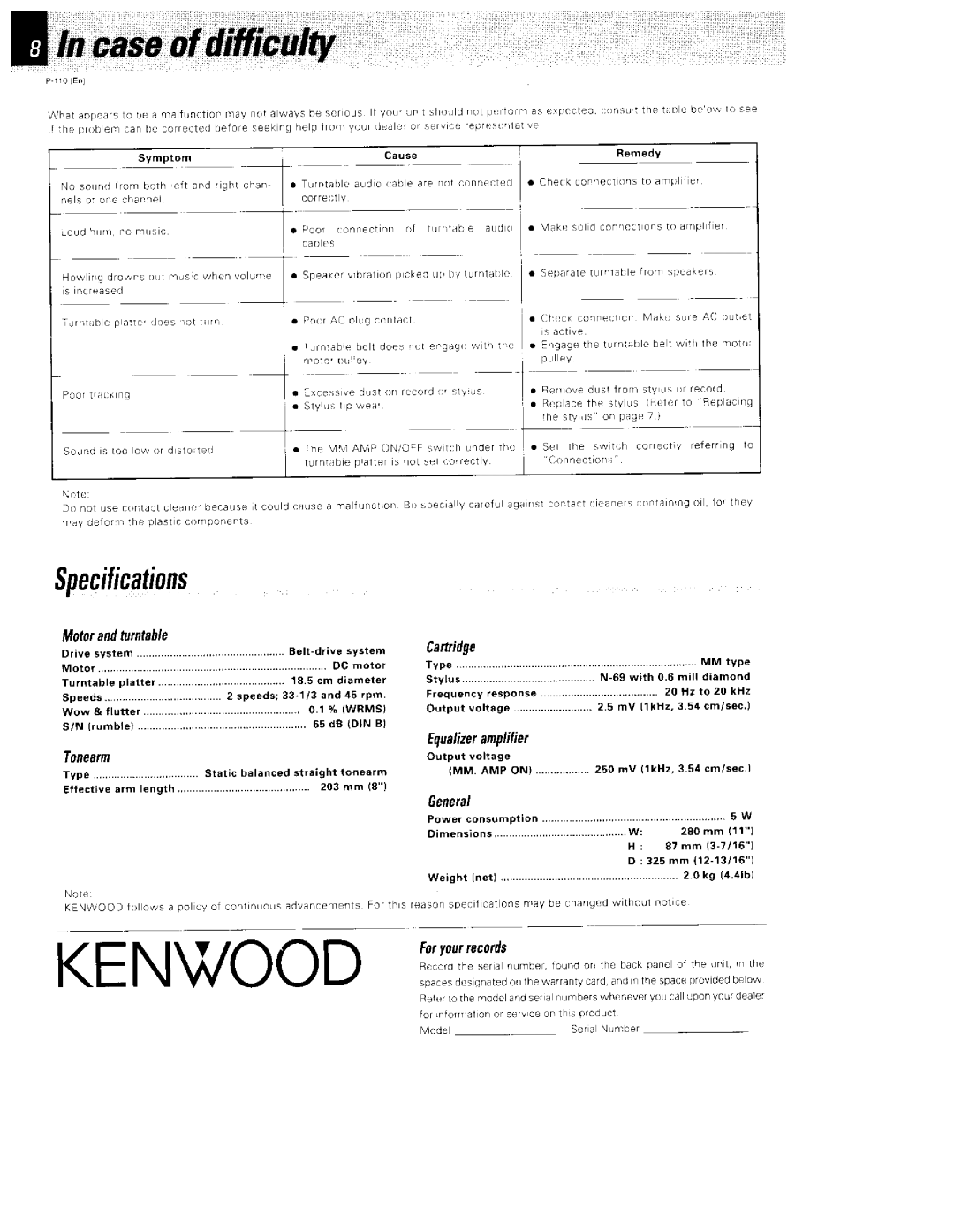 Kenwood 110 manual 