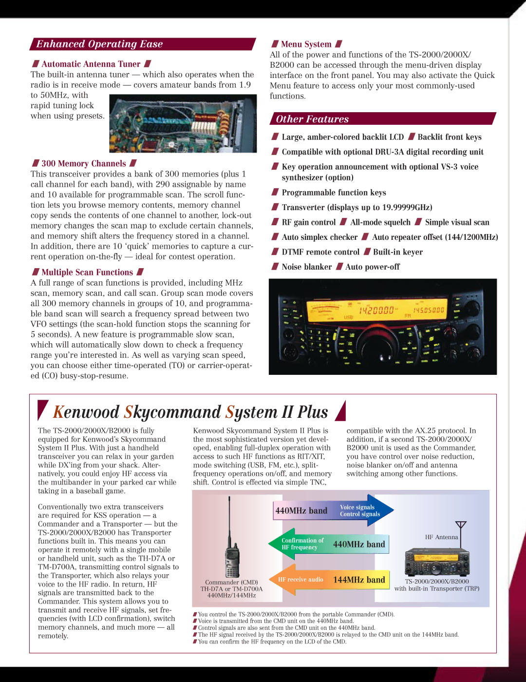 Kenwood 2000X manual Enhanced Operating Ease, Other Features, 440MHz band, 144MHz band 