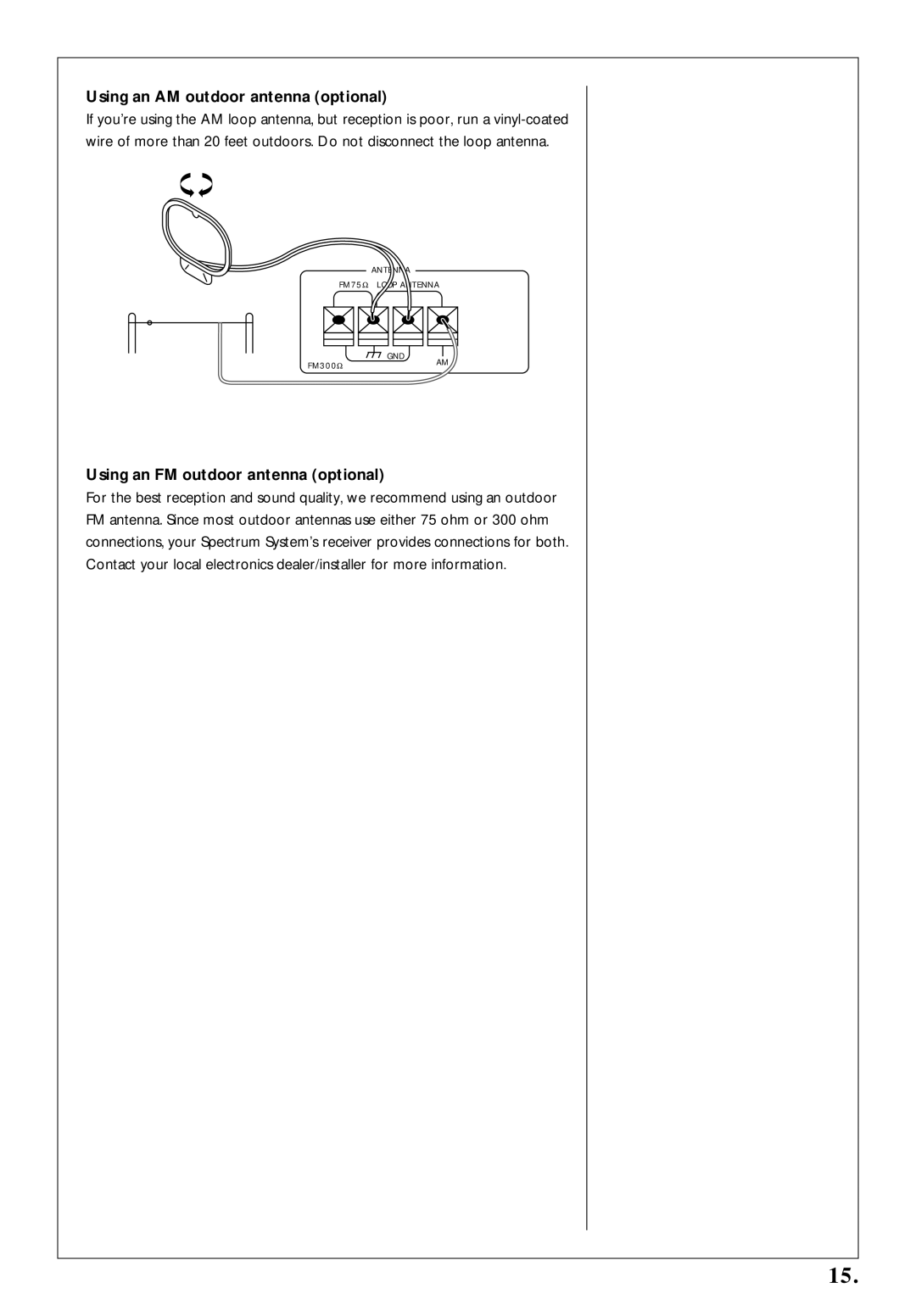 Kenwood 350 manual Using an AM outdoor antenna optional, Using an FM outdoor antenna optional 