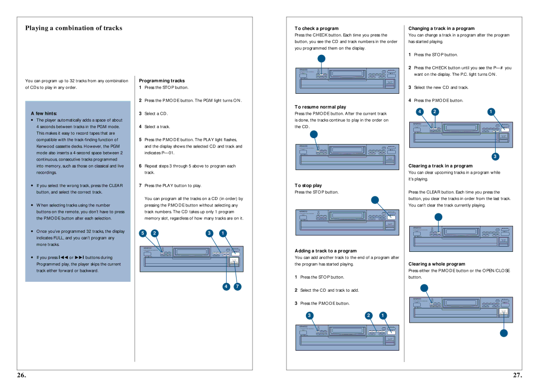 Kenwood 350 manual Playing a combination of tracks 