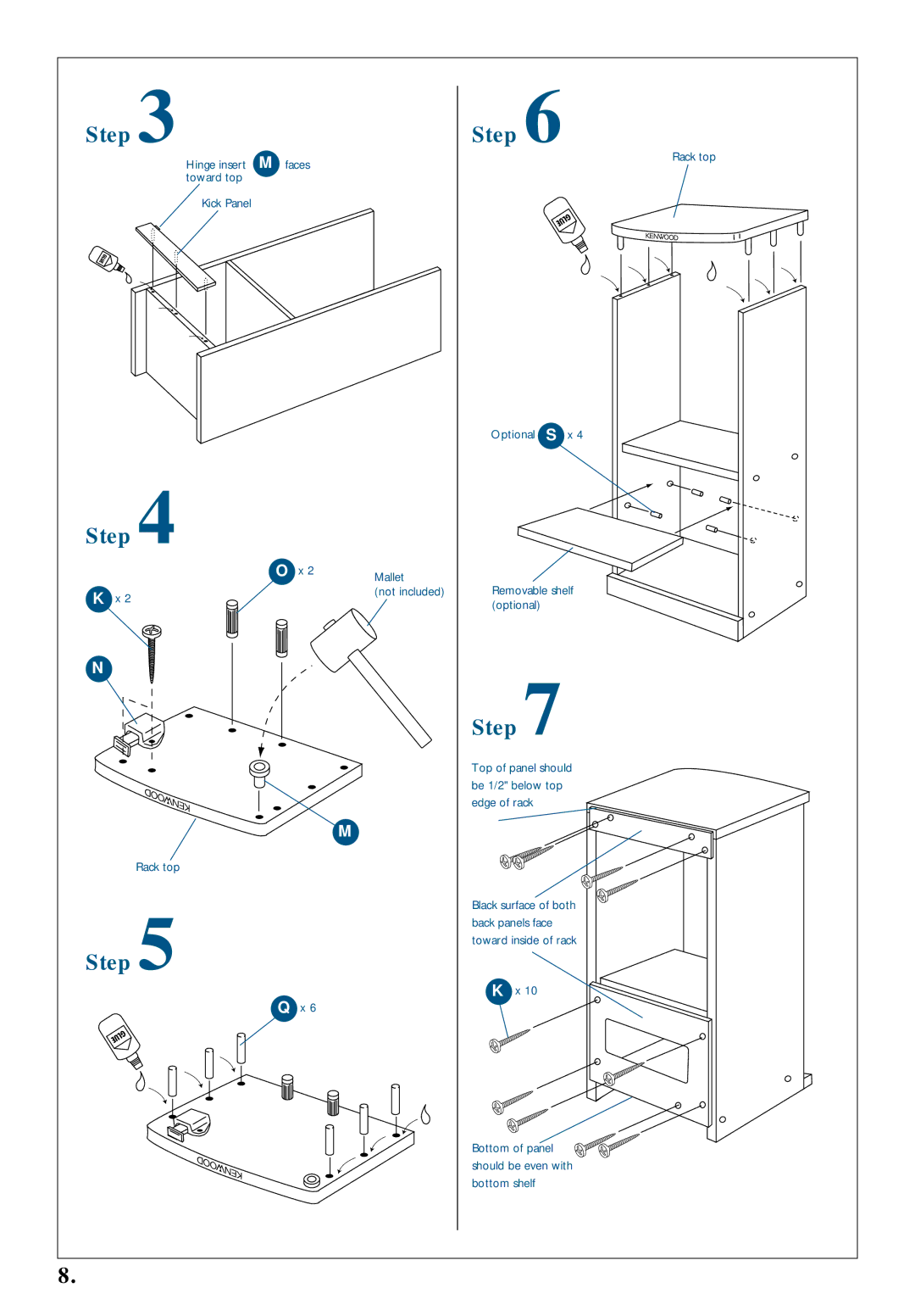 Kenwood 350 manual Hinge insert M faces toward top Kick Panel 