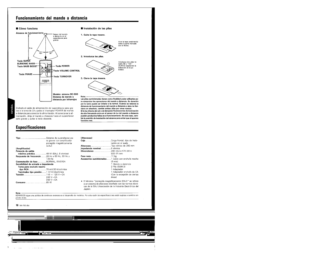 Kenwood SW-700, 368, Speaker manual 