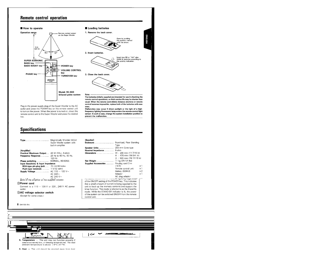 Kenwood 368, SW-700, Speaker manual 