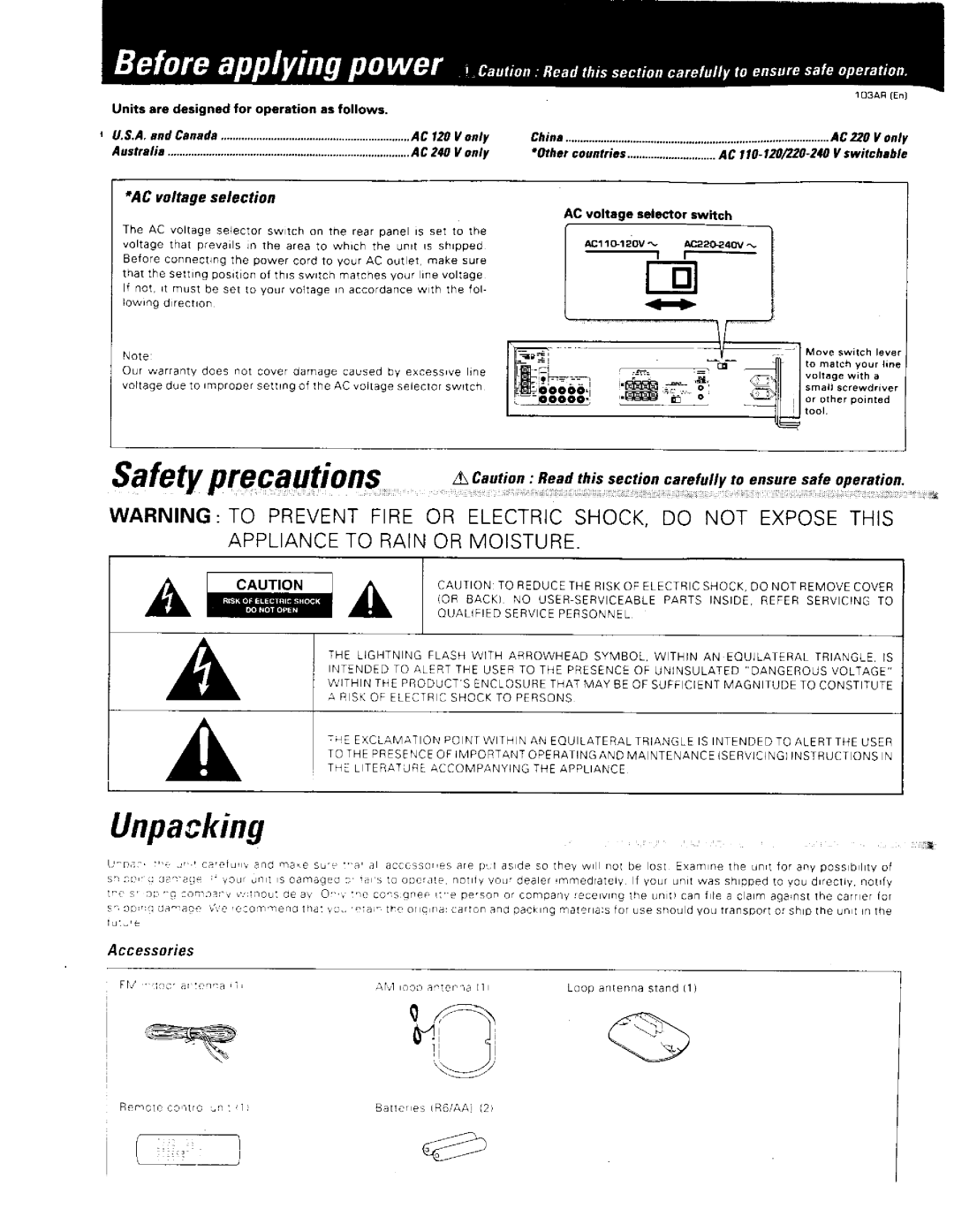 Kenwood Stereo Receiver, 376, 103AR manual 