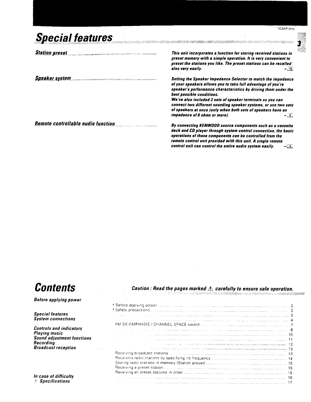 Kenwood 376, 103AR, Stereo Receiver manual 