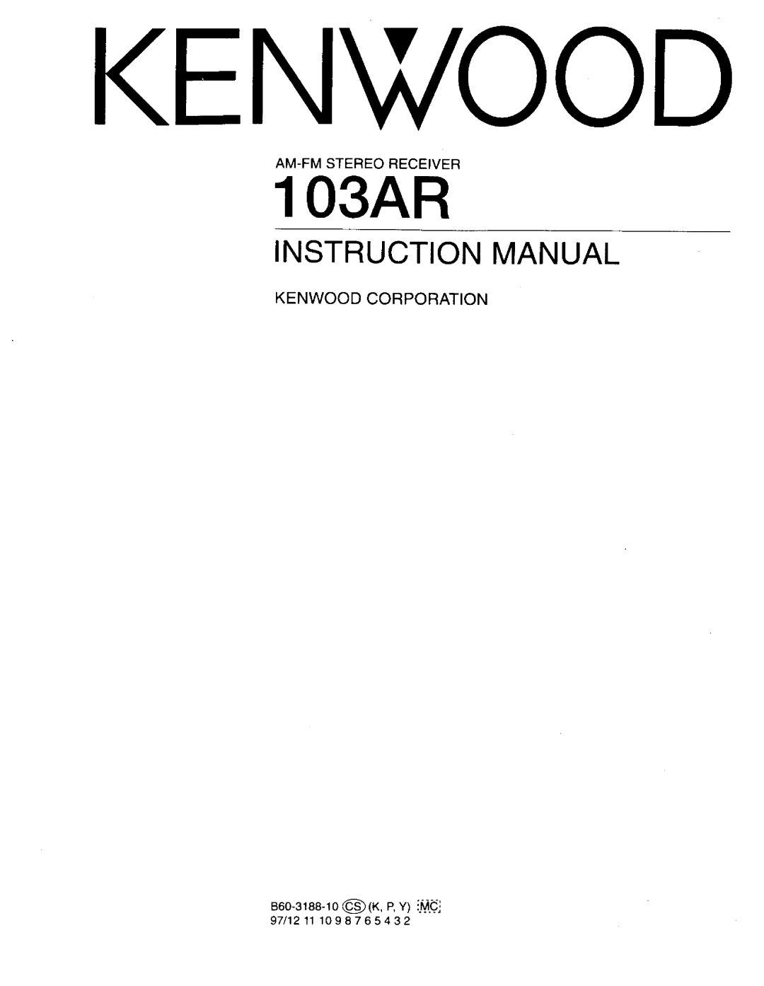 Kenwood 103AR, 376, Stereo Receiver manual 