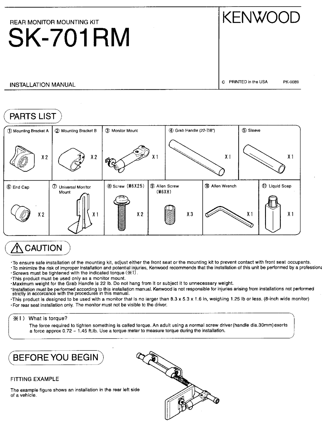 Kenwood SK-701RM, 411, TV Mount manual 