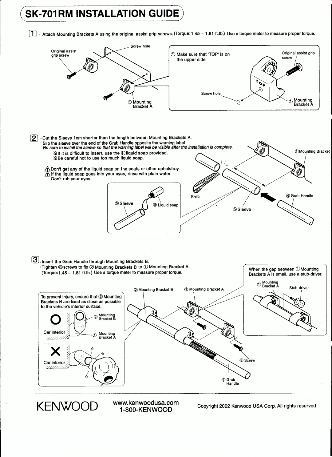 Kenwood 411, SK-701RM, TV Mount manual 