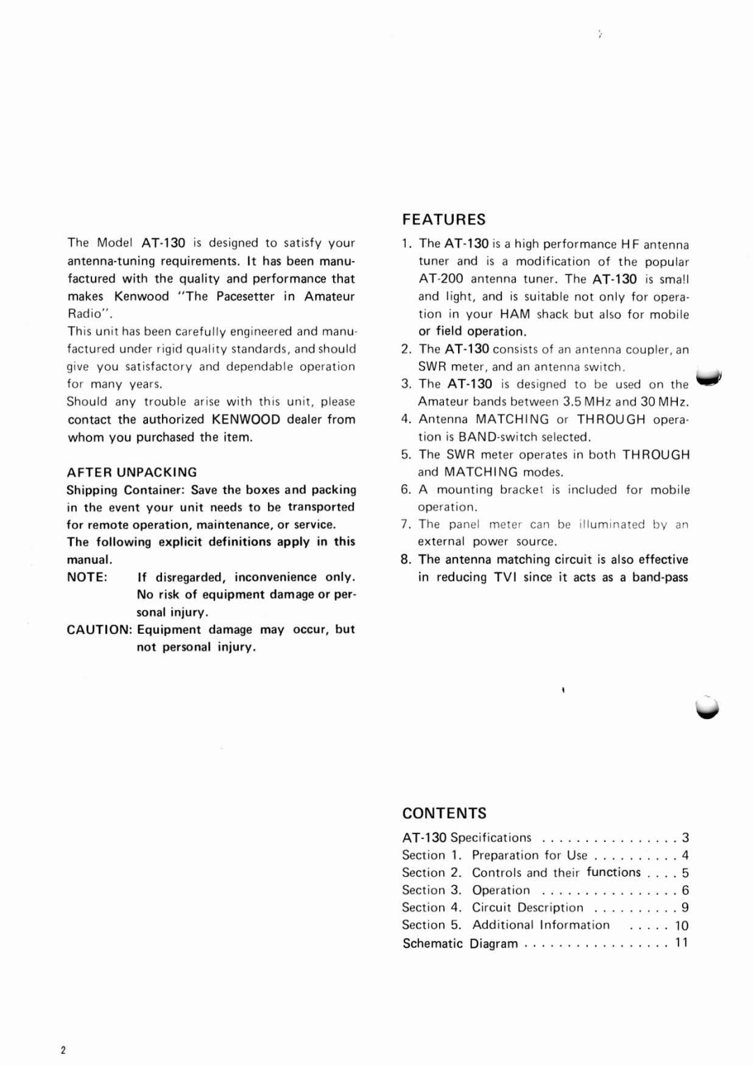 Kenwood AT-130 manual Operation 