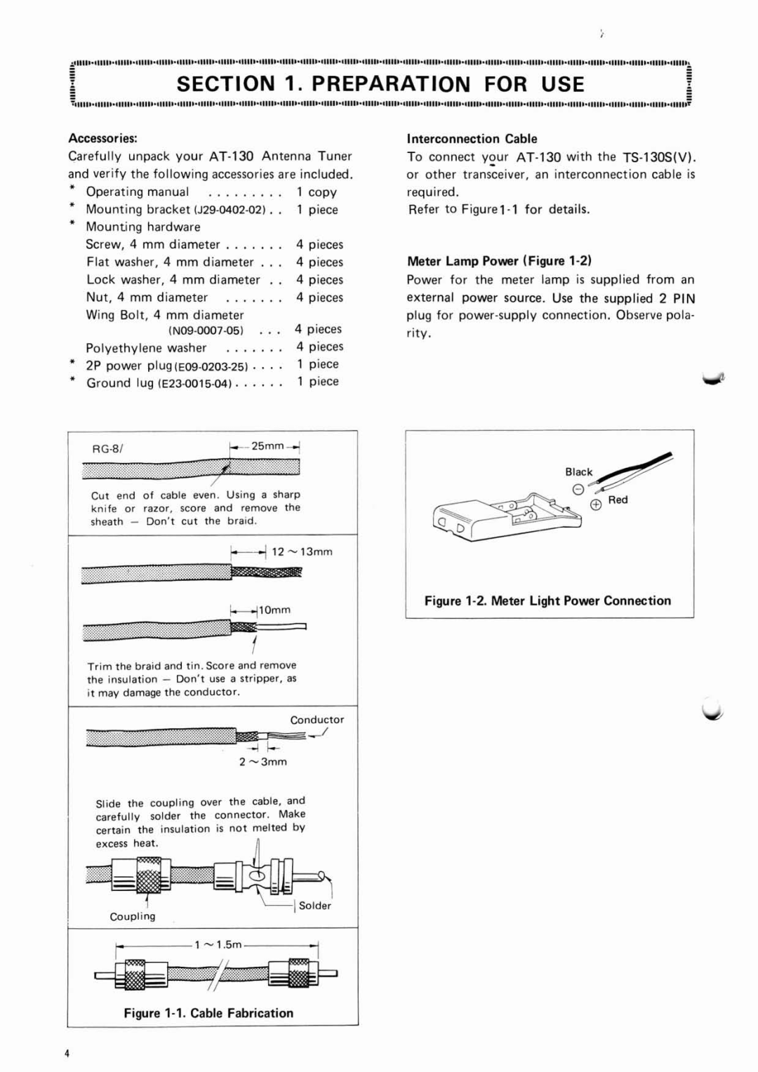 Kenwood AT-130 manual Meter Light Power Connection 