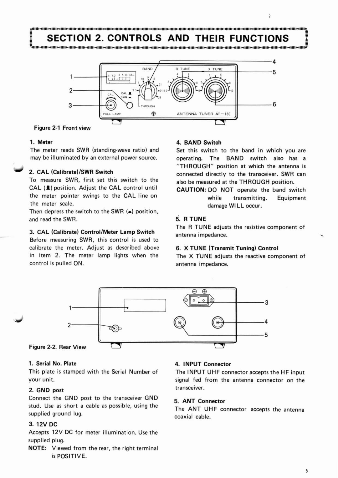 Kenwood AT-130 manual Controls and Their Functions 