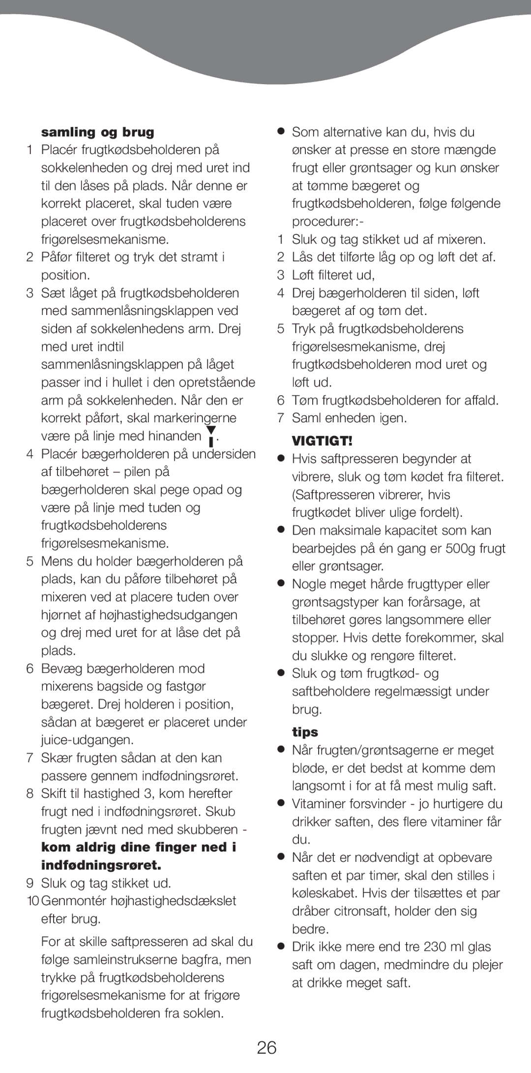 Kenwood AT265 manual Samling og brug, Påfør filteret og tryk det stramt i position, Sluk og tag stikket ud 