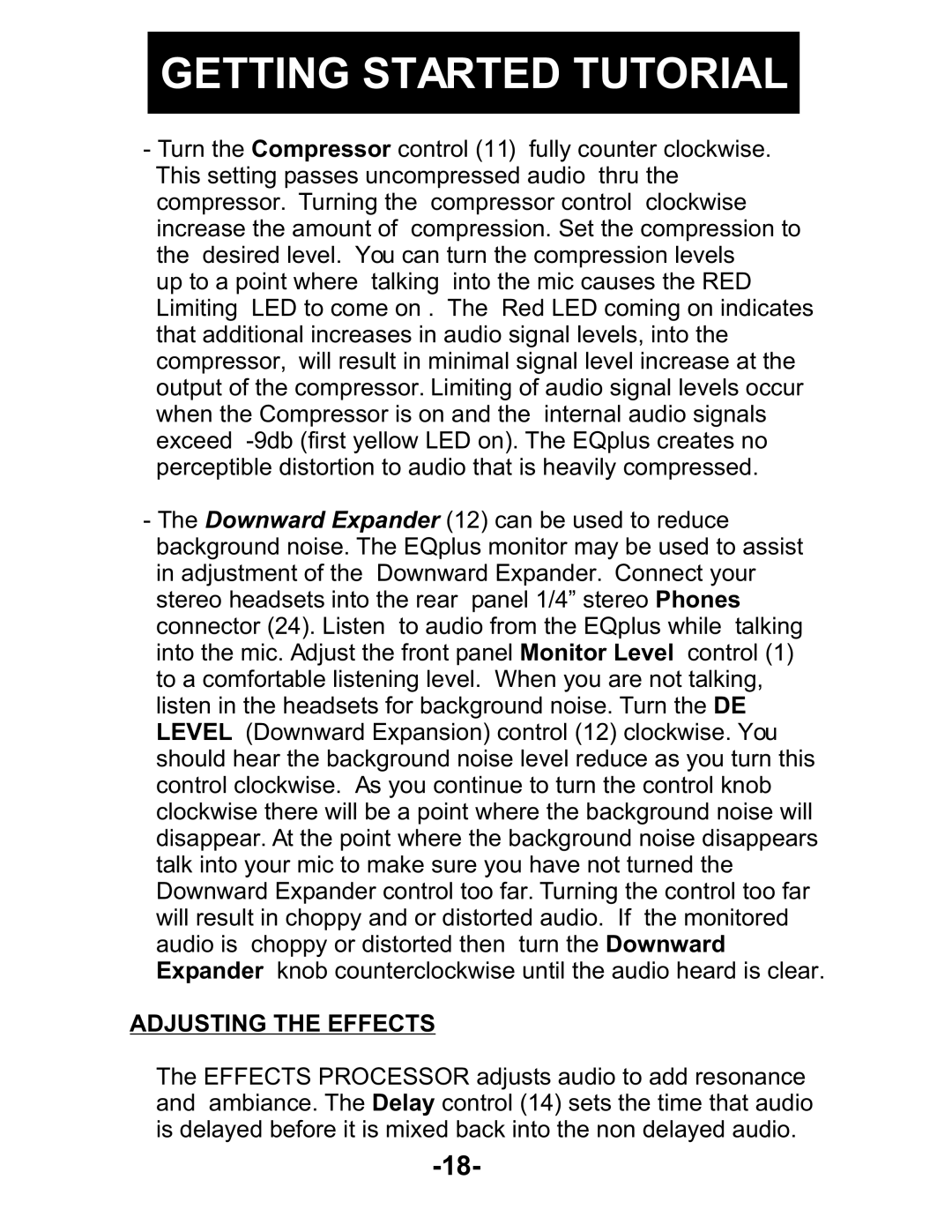 Kenwood AUDIO PROCESSOR manual Adjusting the Effects 