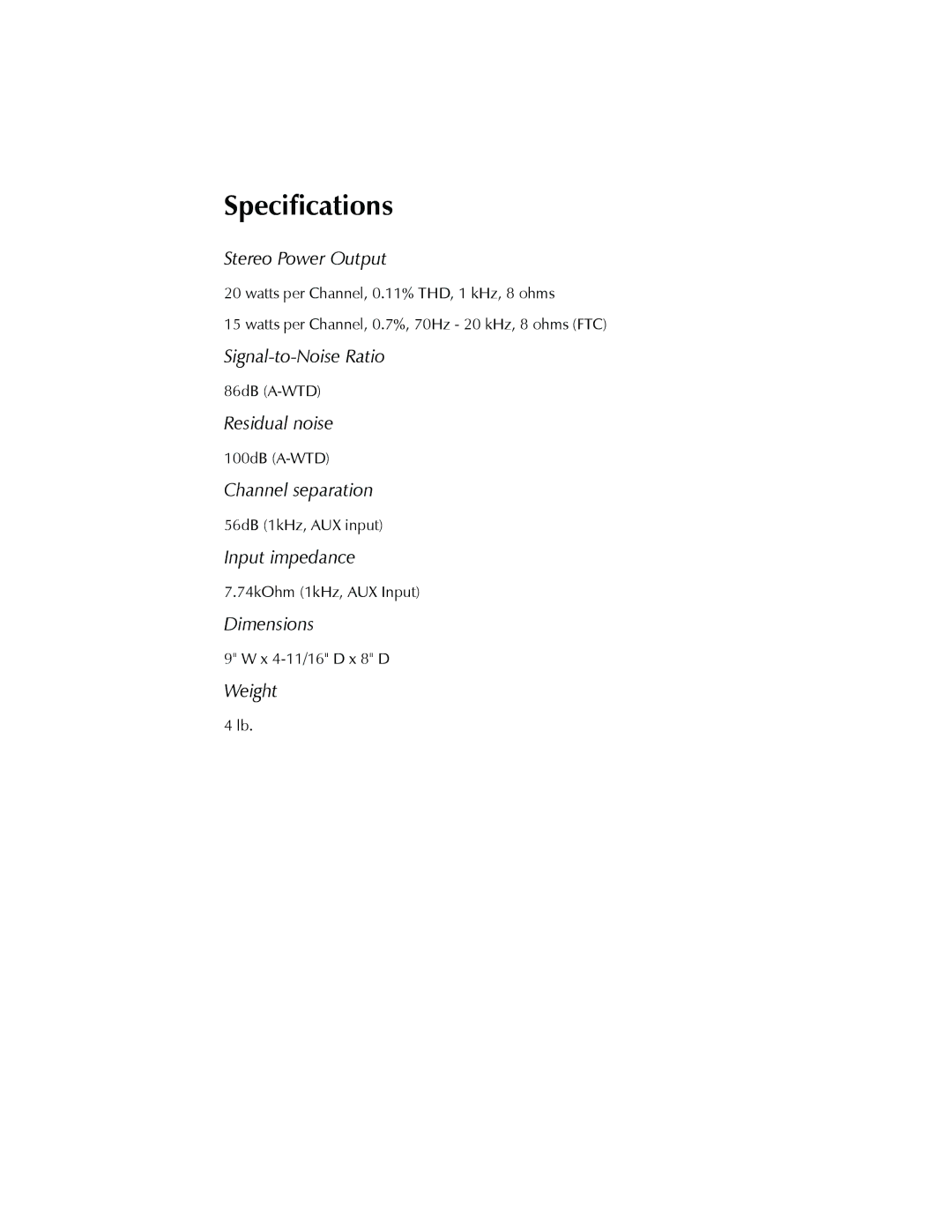 Kenwood Axcess Remote Portal manual Specifications, Stereo Power Output 