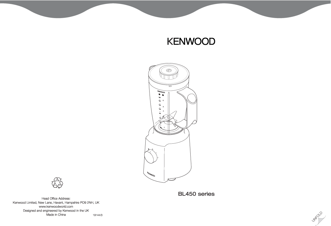 Kenwood BL450 series manual Head Office Address, Made in China 