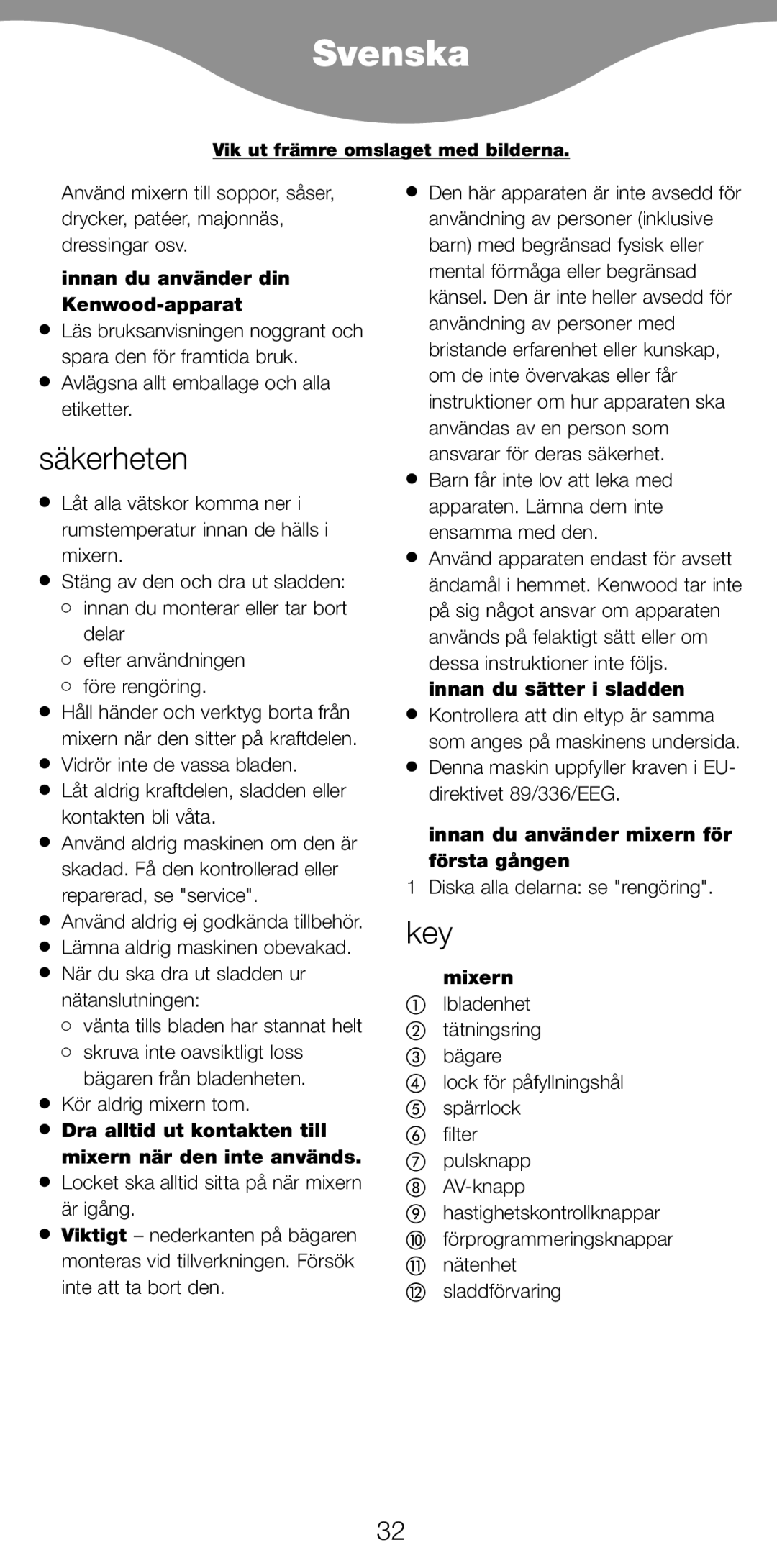 Kenwood BL650 manual Svenska, Säkerheten 