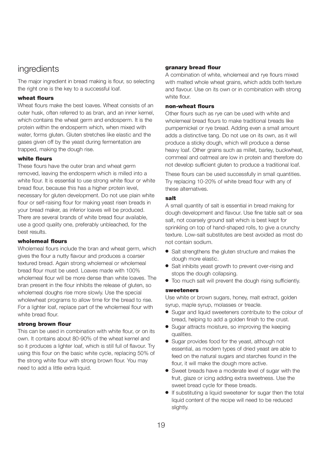 Kenwood BM260 manual Ingredients 