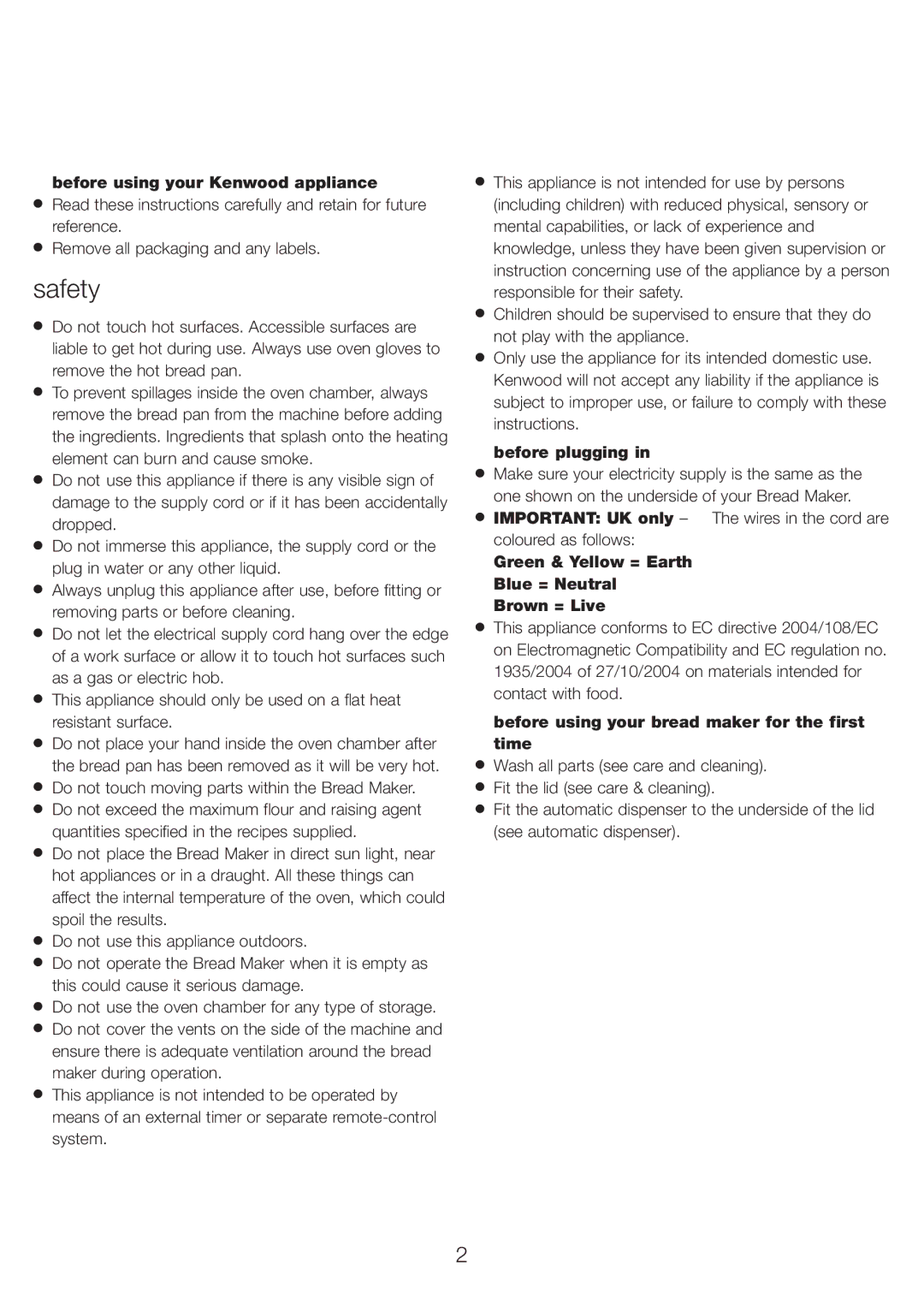 Kenwood BM450 manual Safety, Before using your Kenwood appliance, Before plugging 