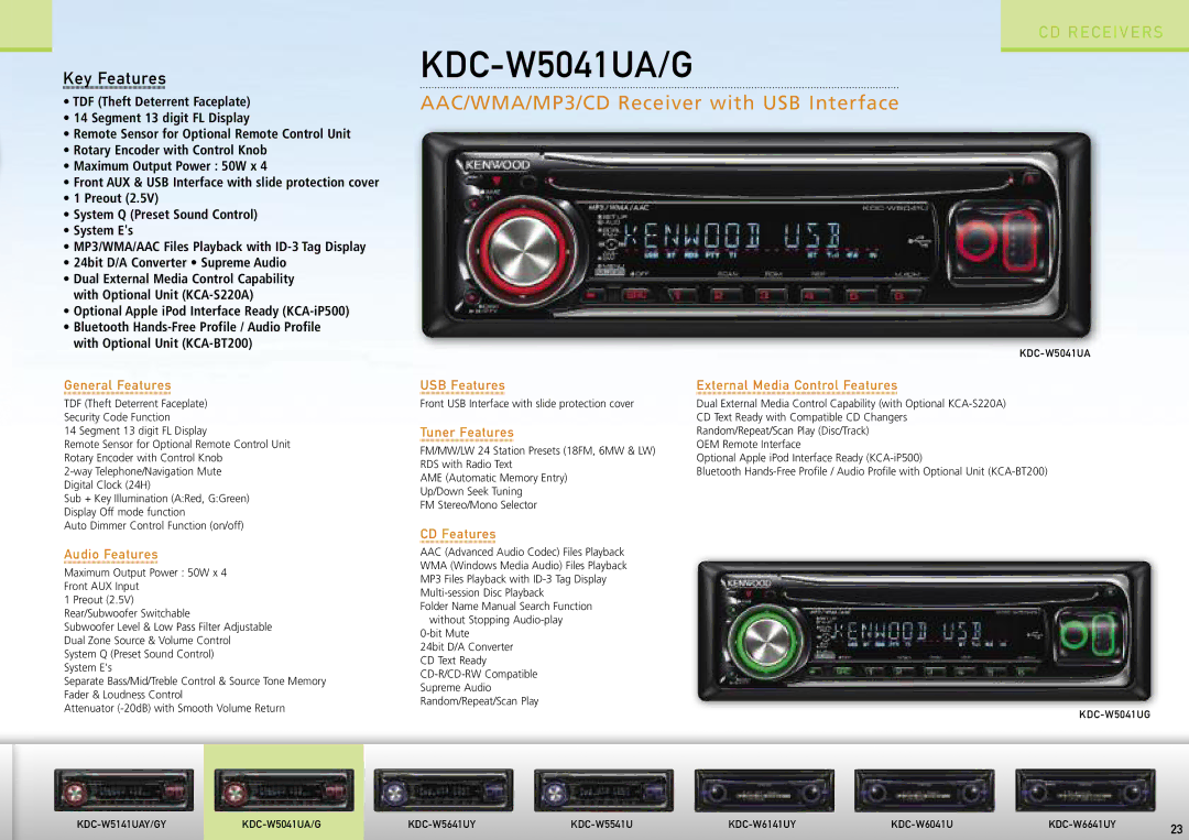 Kenwood Car Entertainment System manual KDC-W5041UA/G 