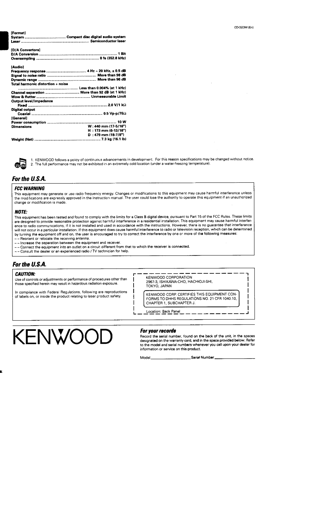 Kenwood CD-323M manual 