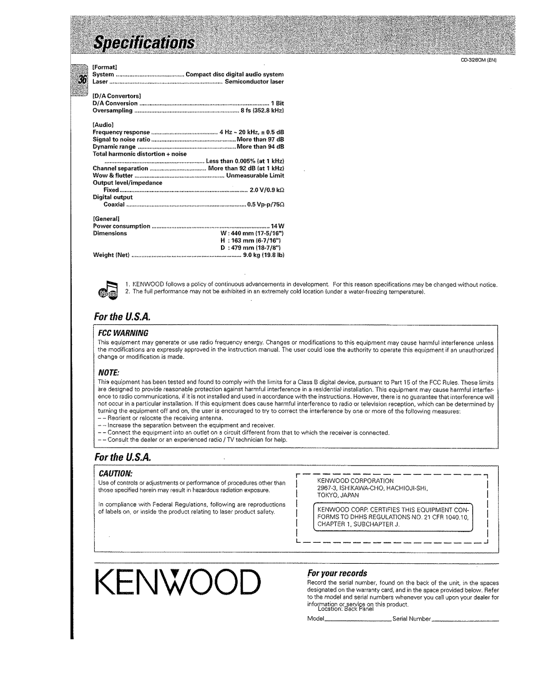 Kenwood CD-3280M manual 