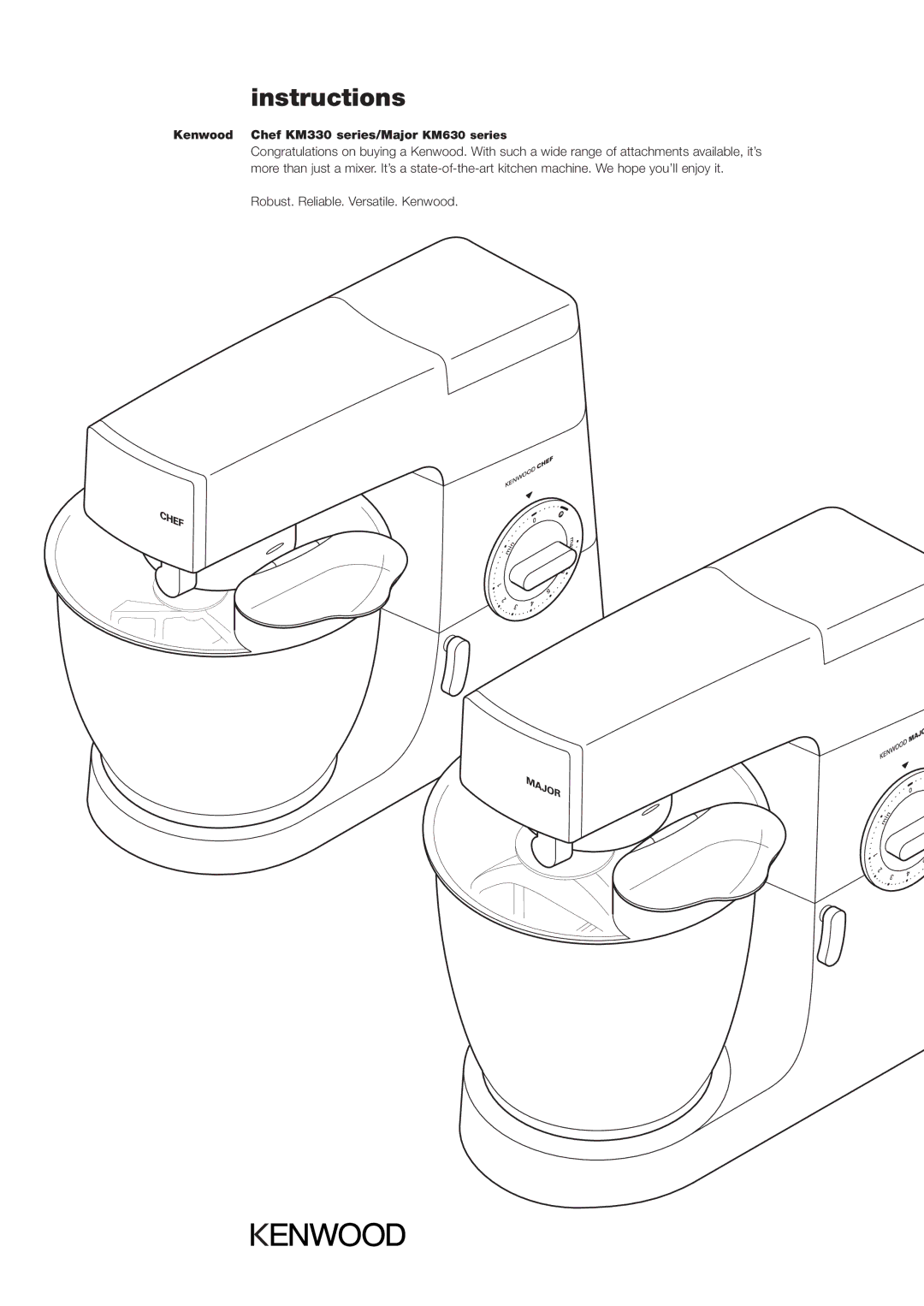 Kenwood manual Instructions, Kenwood Chef KM330 series/Major KM630 series 