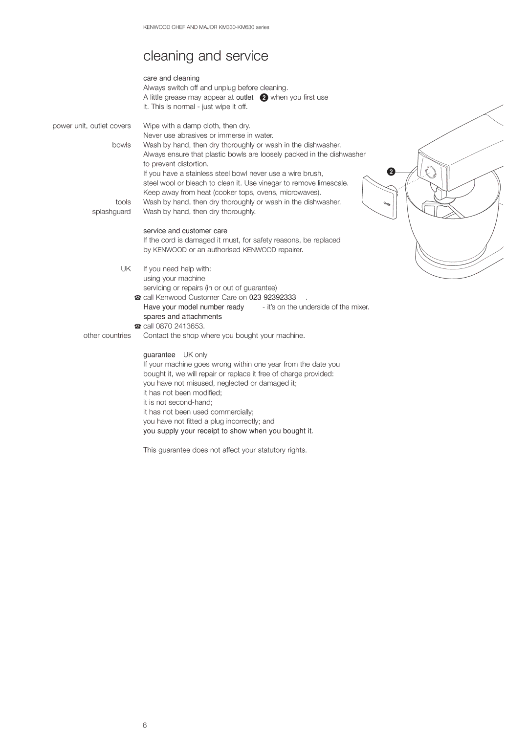 Kenwood Chef KM330 series/Major KM630 series manual Cleaning and service 