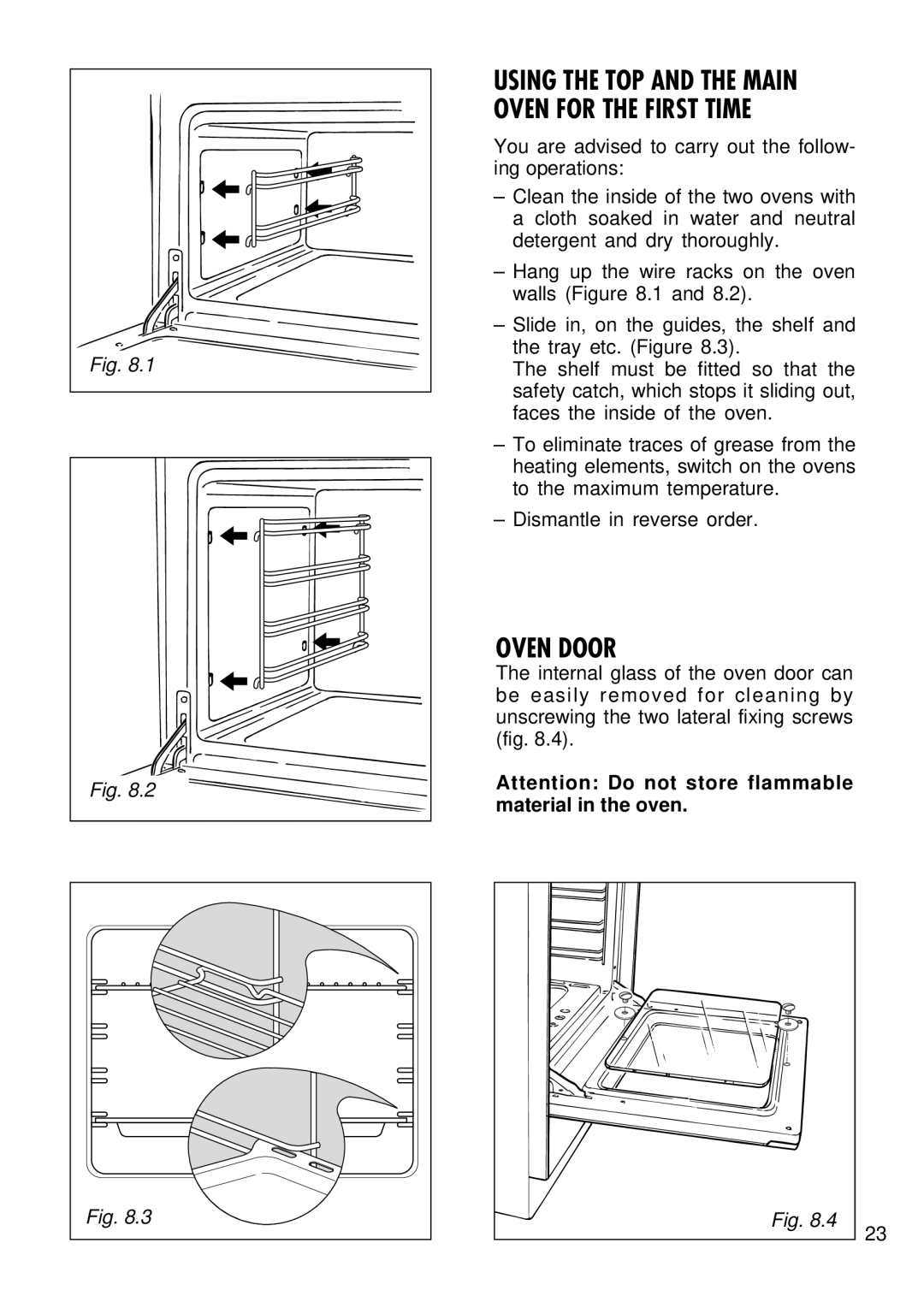 Kenwood CK 280 manual Oven Door, Using the TOP and the Main Oven for the First Time 