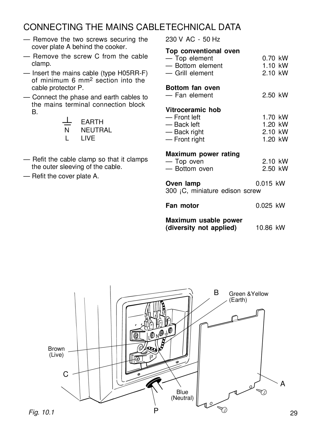 Kenwood CK 280 manual Technical Data, Connecting the Mains Cable 