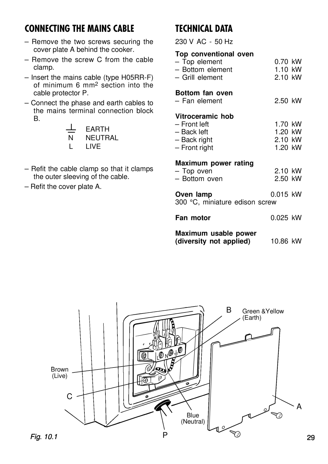 Kenwood CK 280 manual Technical Data, Connecting The Mains Cable 