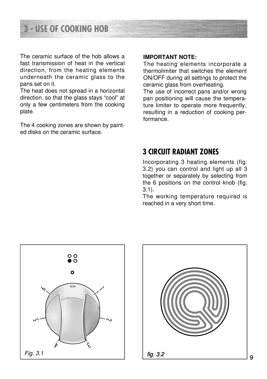 Kenwood CK 280 manual Use Of Cooking Hob, Circuit Radiant Zones 