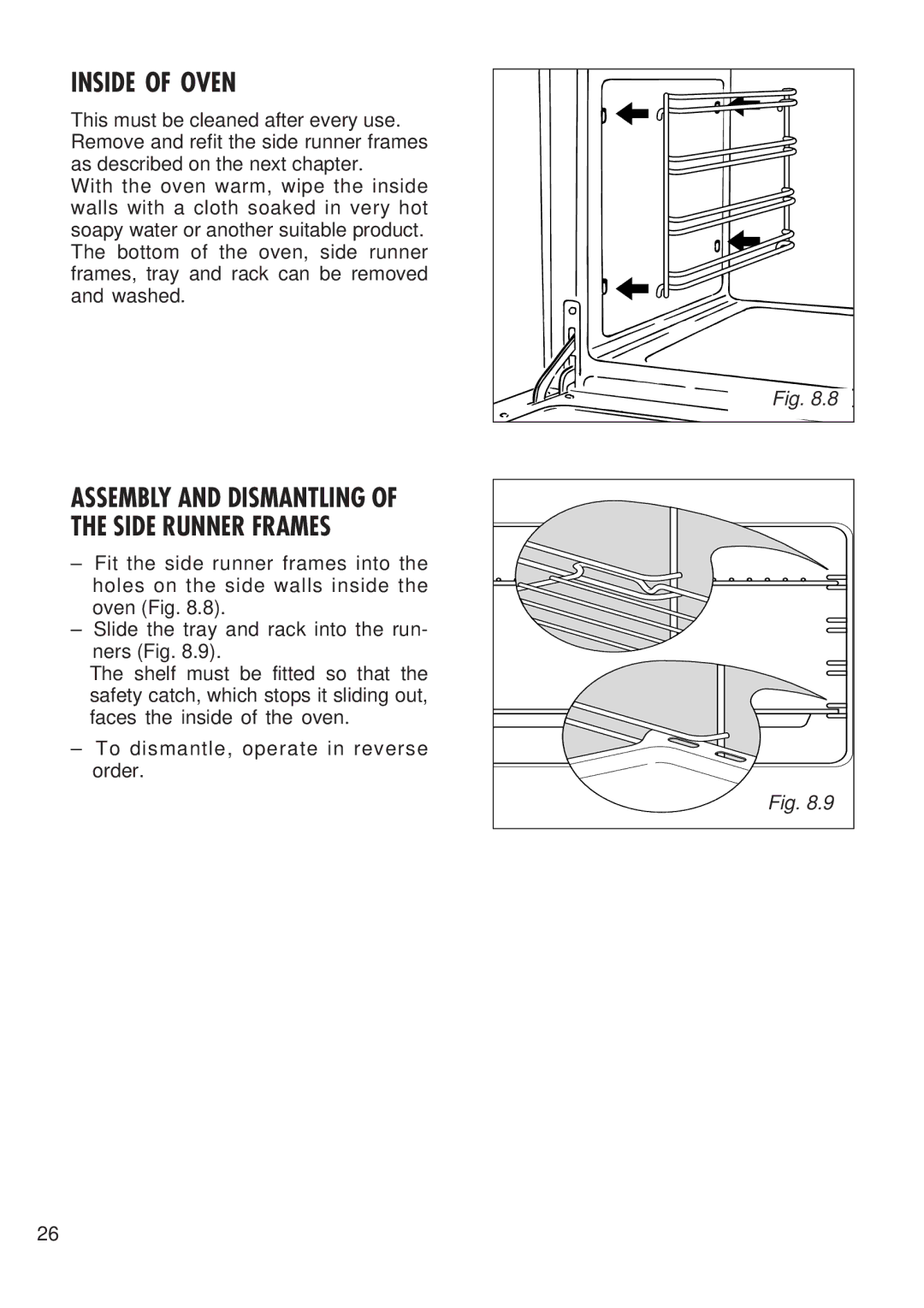 Kenwood CK 300 manual Inside of Oven, Assembly and Dismantling of the Side Runner Frames 