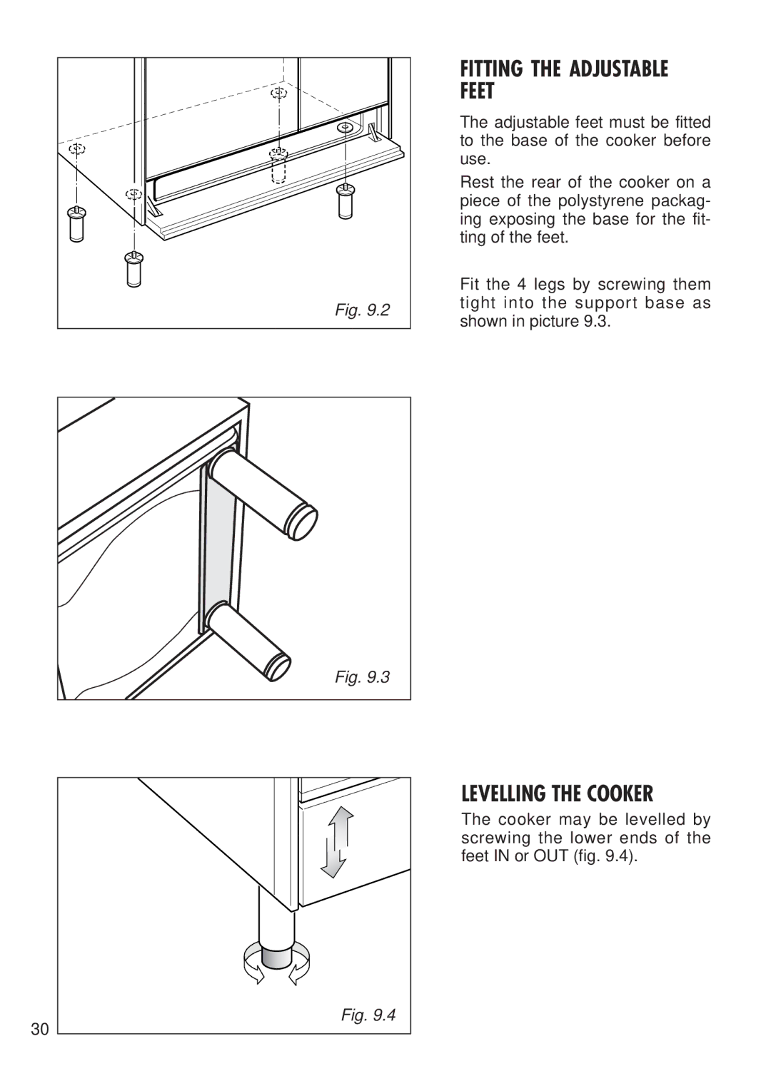 Kenwood CK 300 manual Fitting the Adjustable Feet, Levelling the Cooker 