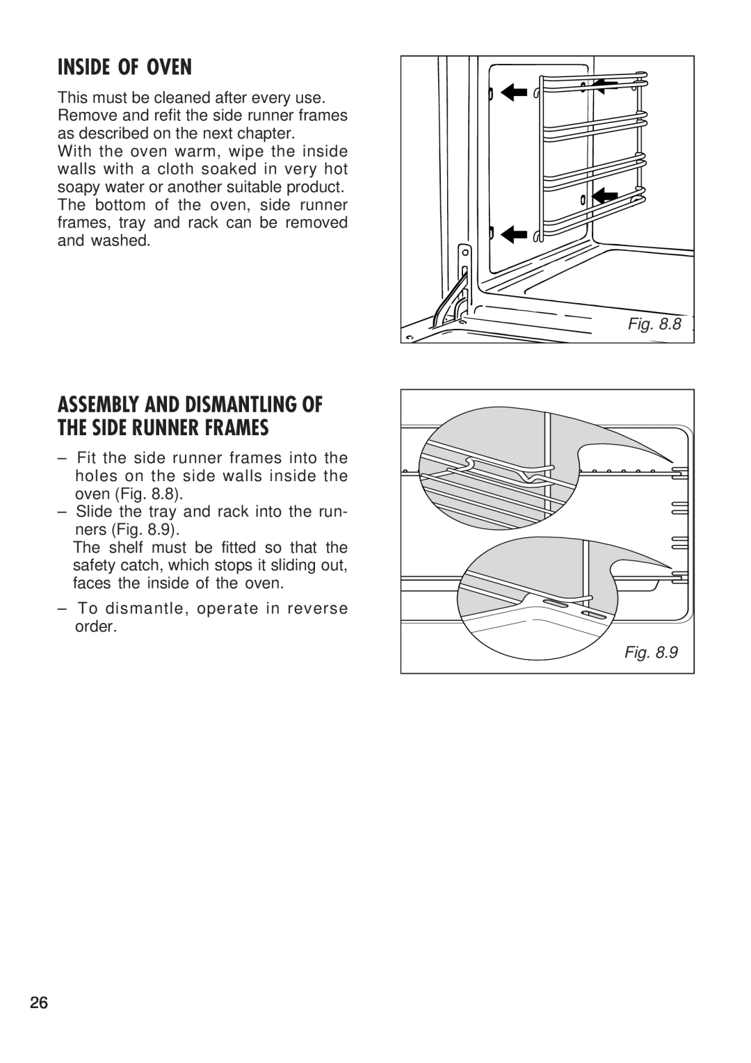 Kenwood CK 300 manual Inside Of Oven, Assembly And Dismantling Of The Side Runner Frames 