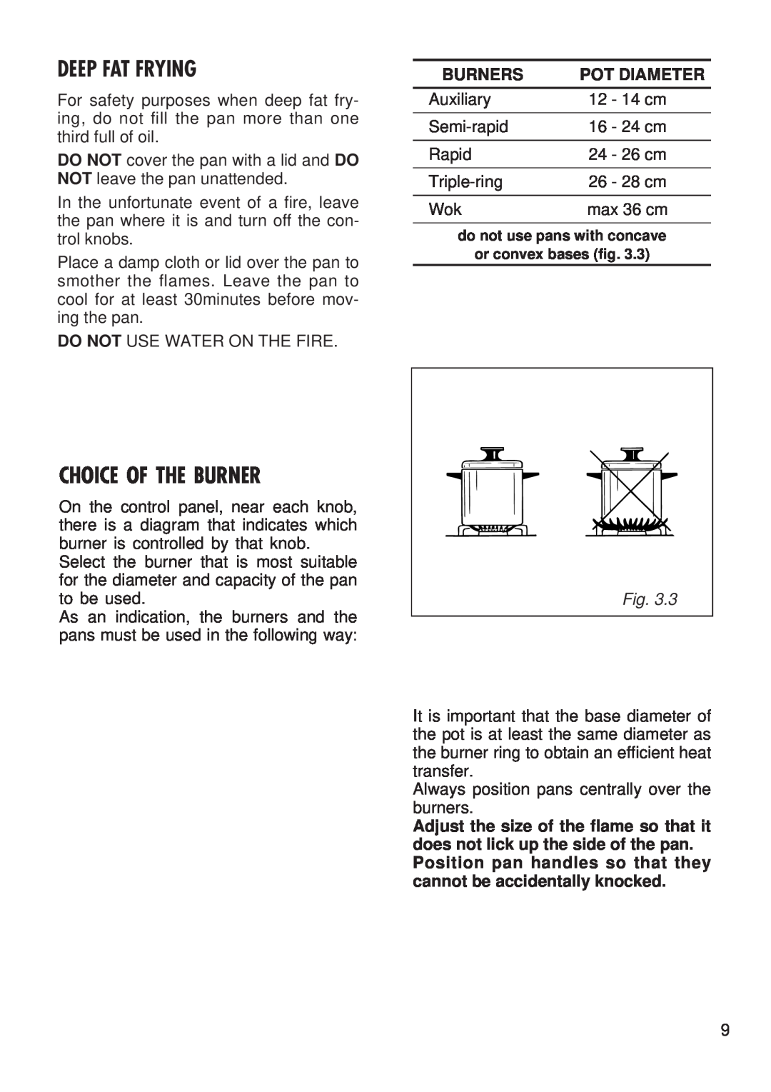 Kenwood CK 300 manual Deep Fat Frying, Choice Of The Burner, Burners, Pot Diameter 
