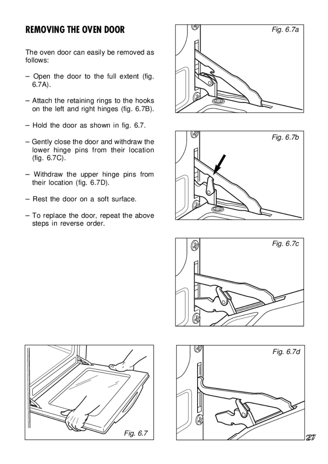 Kenwood CK 680 manual Removing the Oven Door 