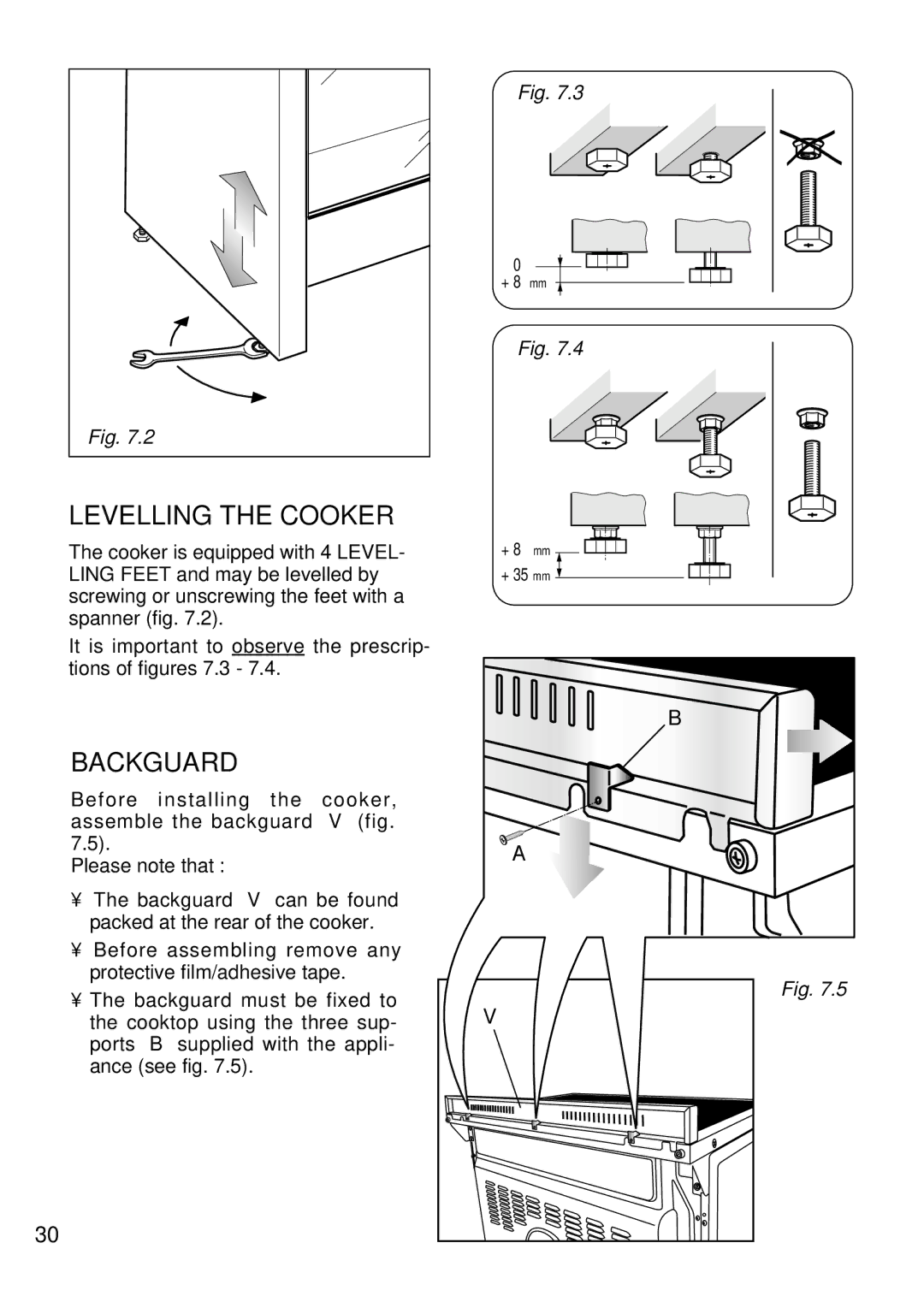 Kenwood CK 680 manual Levelling the Cooker, Backguard 