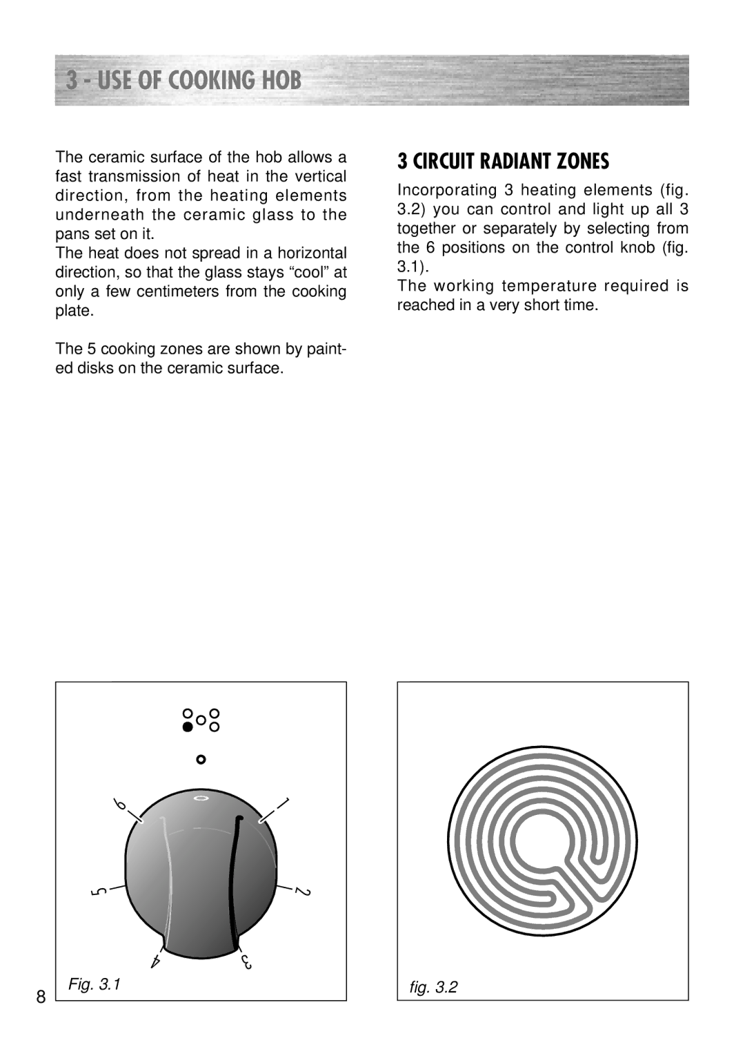 Kenwood CK 680 manual USE of Cooking HOB, Circuit Radiant Zones 