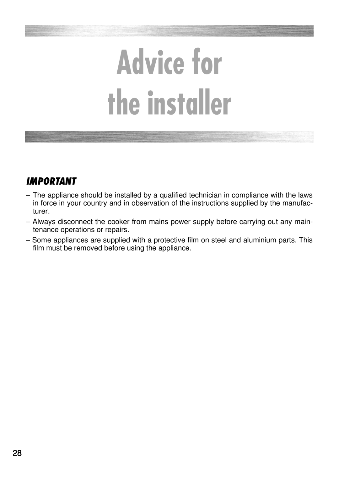 Kenwood CK 680 manual Advice for the installer 