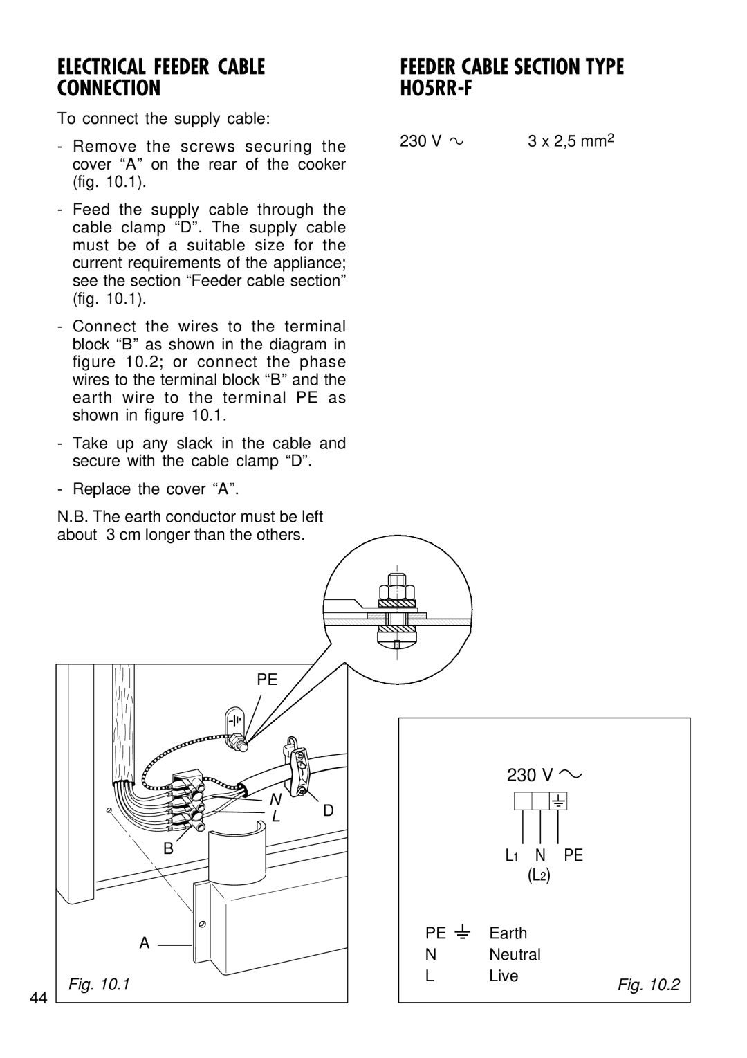 Kenwood CK 740 manual Electrical Feeder Cable Connection 