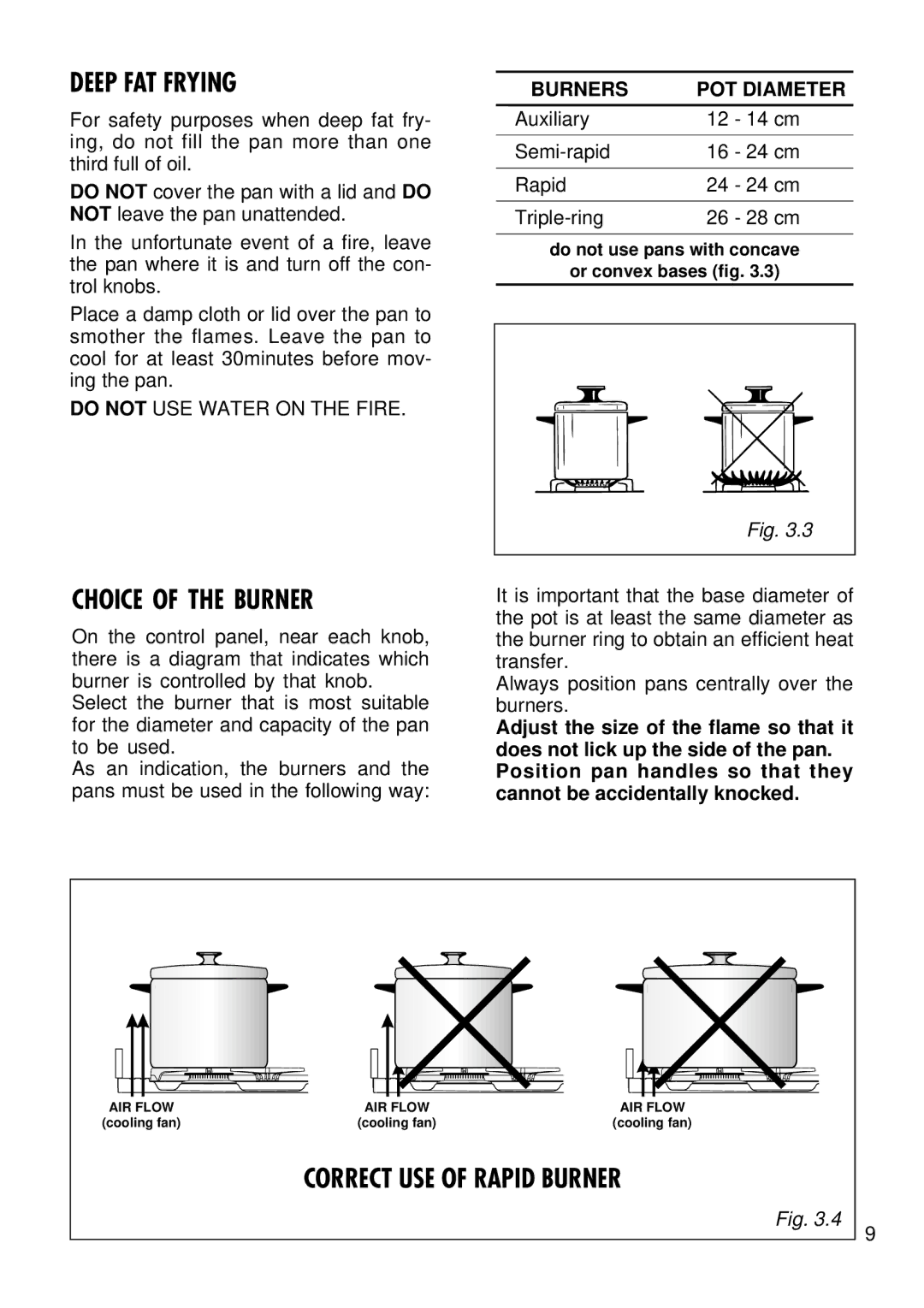 Kenwood CK 740 manual Deep FAT Frying, Choice of the Burner, Correct USE of Rapid Burner 