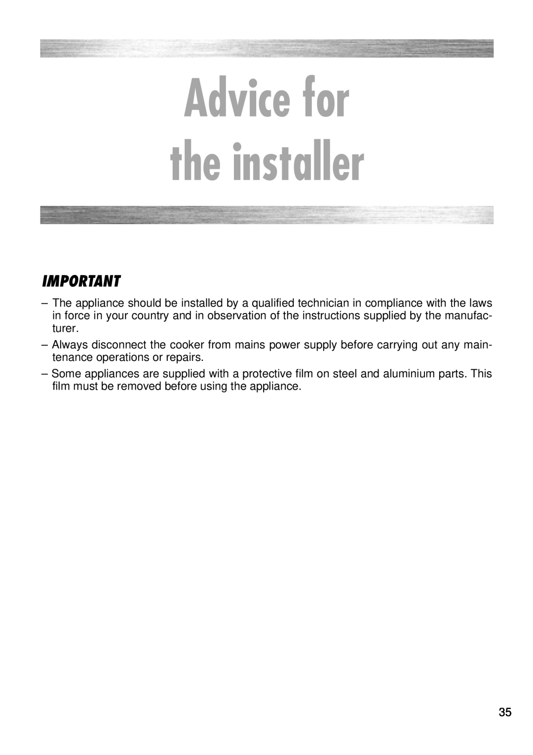 Kenwood CK 780 manual Advice for the installer 