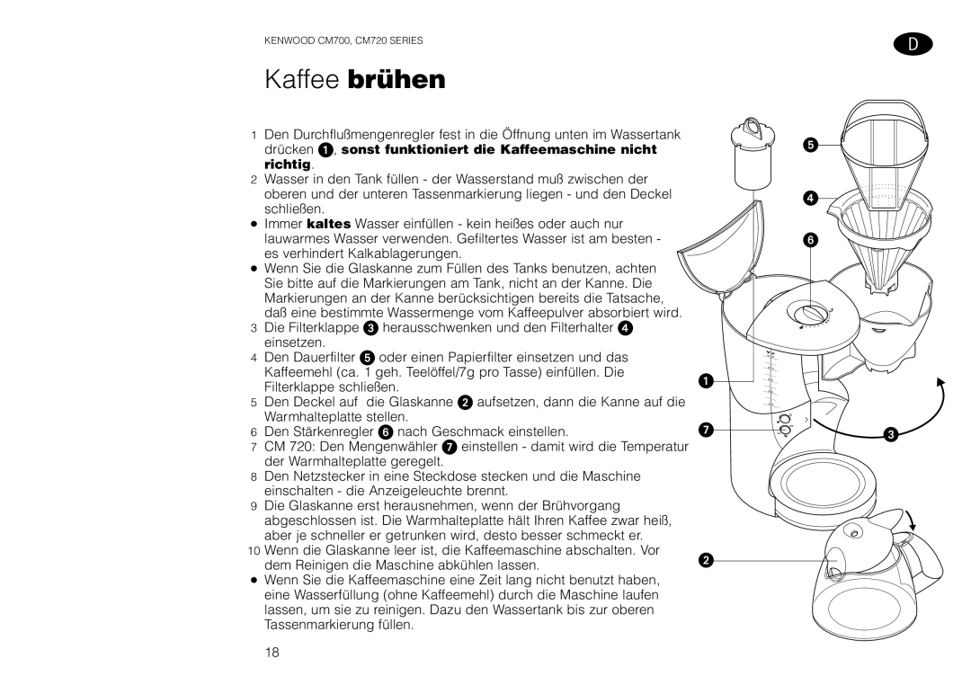 Kenwood CM720, CM700 manual Kaffee brühen 