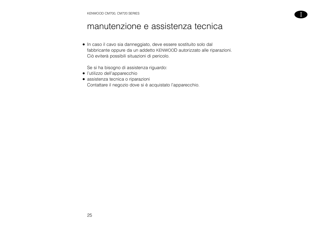 Kenwood CM700, CM720 manual Manutenzione e assistenza tecnica 